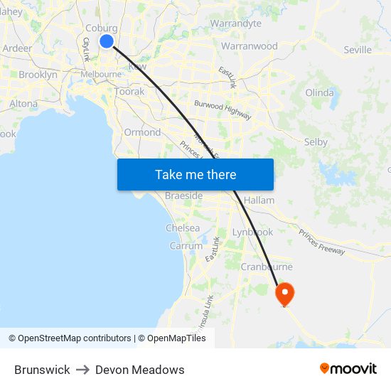 Brunswick to Devon Meadows map