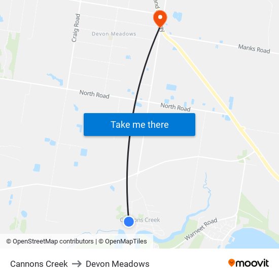 Cannons Creek to Devon Meadows map
