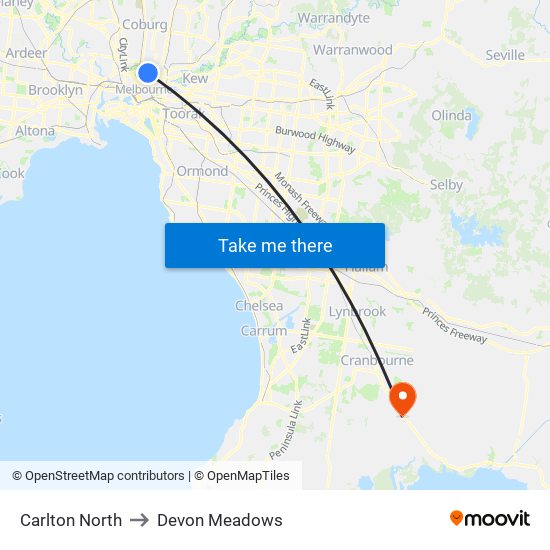 Carlton North to Devon Meadows map