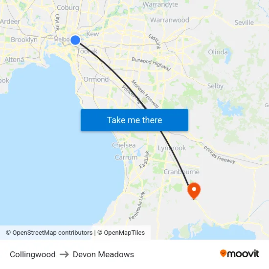Collingwood to Devon Meadows map
