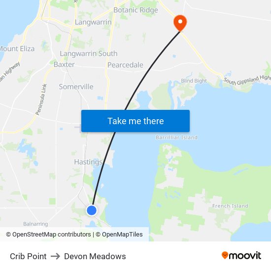 Crib Point to Devon Meadows map