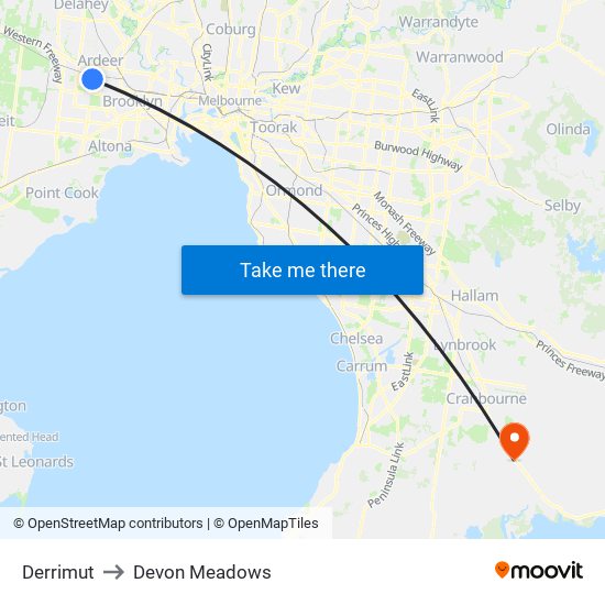 Derrimut to Devon Meadows map