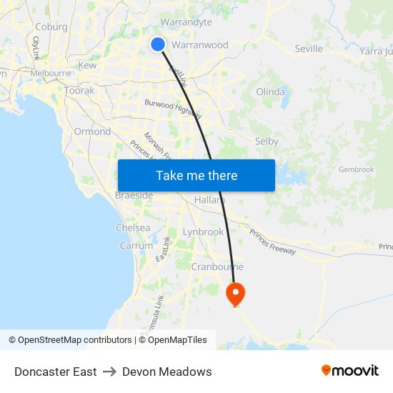 Doncaster East to Devon Meadows map