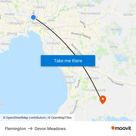 Flemington to Devon Meadows map