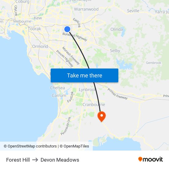 Forest Hill to Devon Meadows map