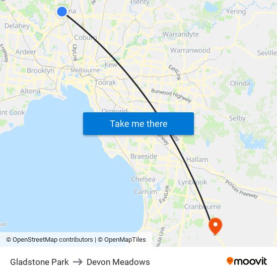 Gladstone Park to Devon Meadows map