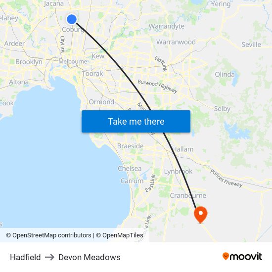 Hadfield to Devon Meadows map