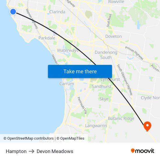 Hampton to Devon Meadows map