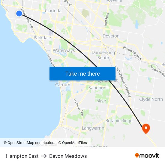 Hampton East to Devon Meadows map