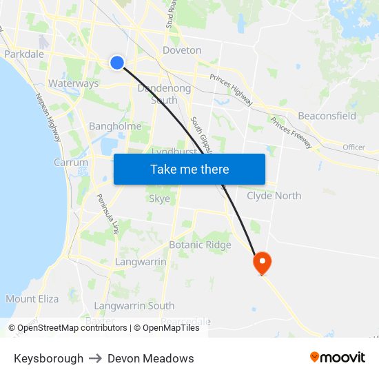 Keysborough to Devon Meadows map