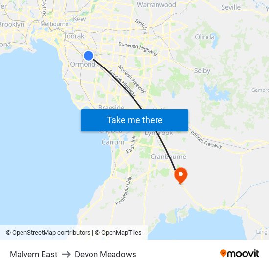 Malvern East to Devon Meadows map