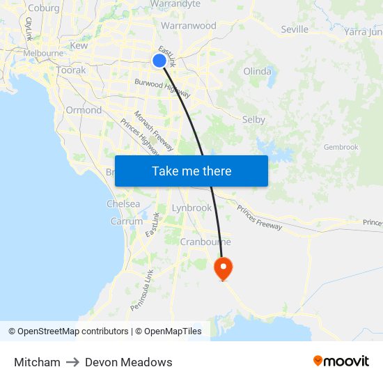 Mitcham to Devon Meadows map