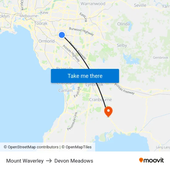 Mount Waverley to Devon Meadows map
