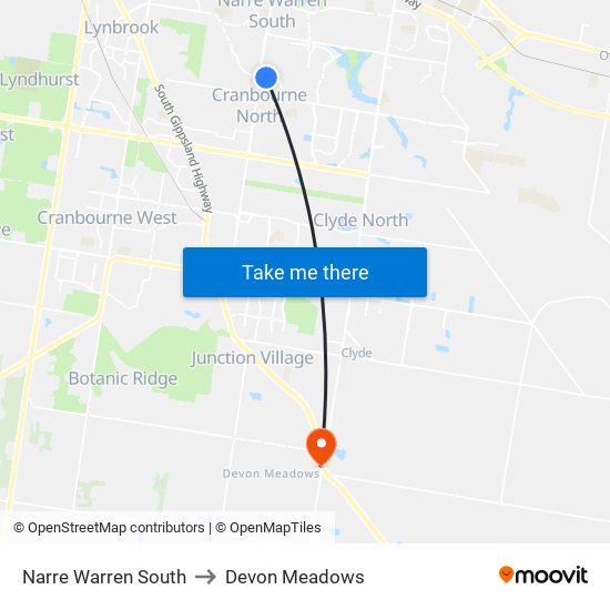 Narre Warren South to Devon Meadows map