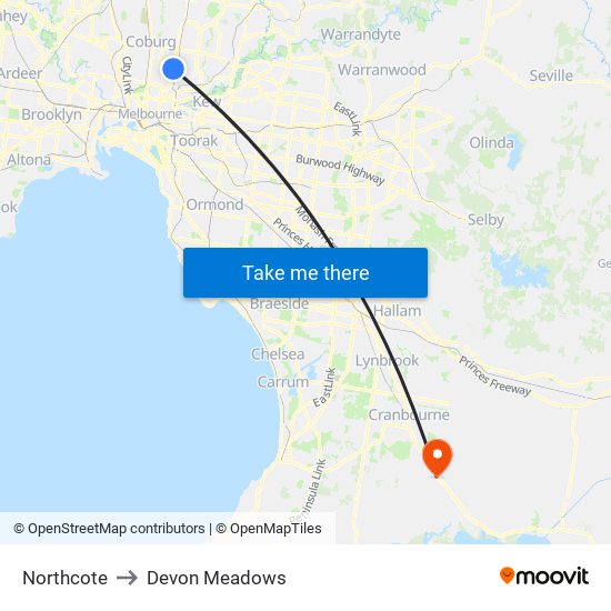 Northcote to Devon Meadows map