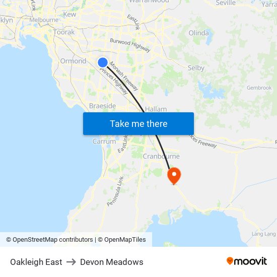Oakleigh East to Devon Meadows map