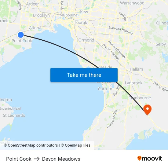 Point Cook to Devon Meadows map
