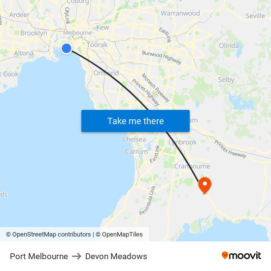 Port Melbourne to Devon Meadows map