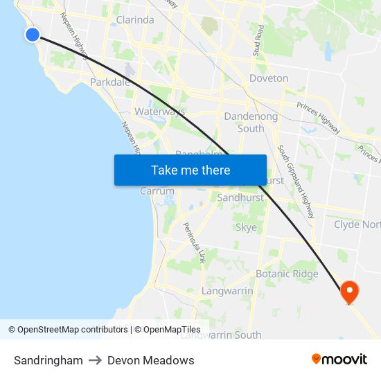 Sandringham to Devon Meadows map