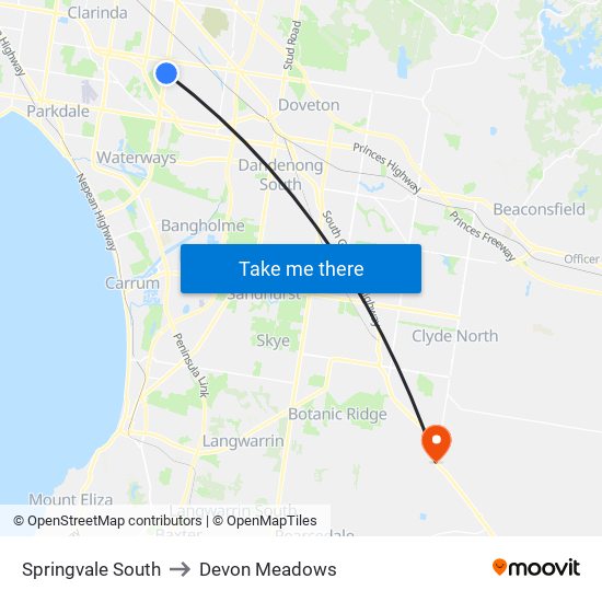 Springvale South to Devon Meadows map