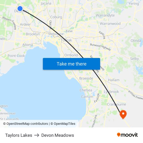 Taylors Lakes to Devon Meadows map