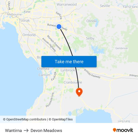 Wantirna to Devon Meadows map