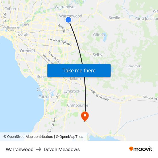 Warranwood to Devon Meadows map