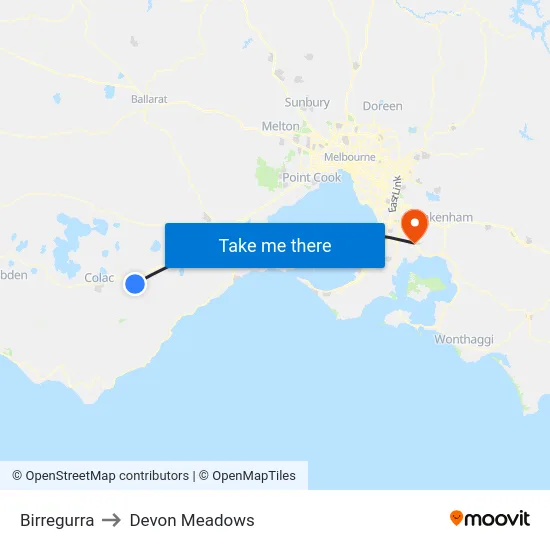 Birregurra to Devon Meadows map