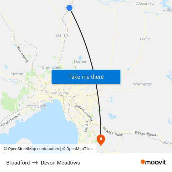 Broadford to Devon Meadows map