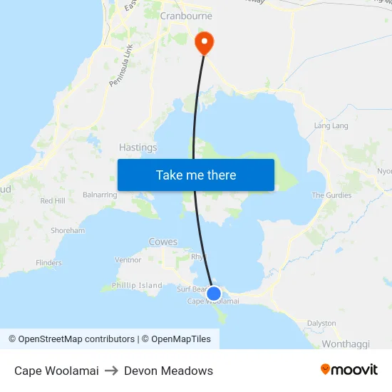 Cape Woolamai to Devon Meadows map