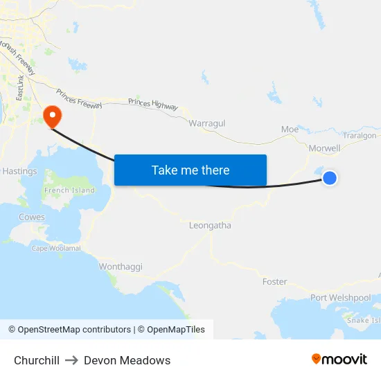Churchill to Devon Meadows map