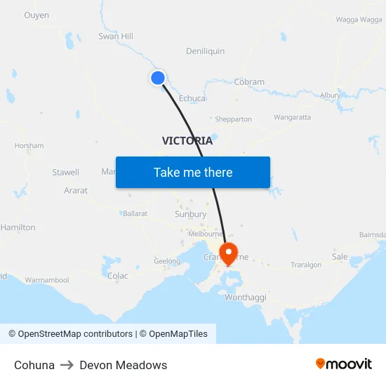Cohuna to Devon Meadows map