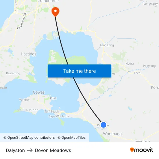 Dalyston to Devon Meadows map