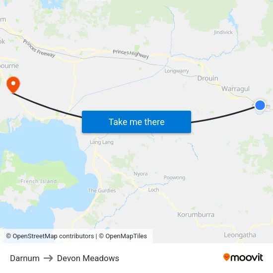 Darnum to Devon Meadows map
