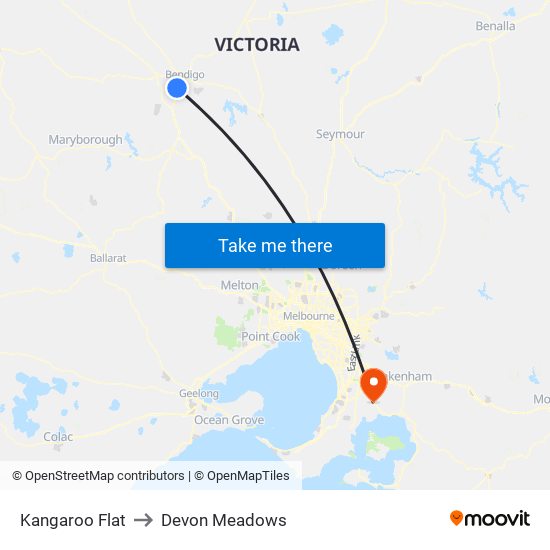 Kangaroo Flat to Devon Meadows map