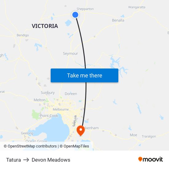 Tatura to Devon Meadows map