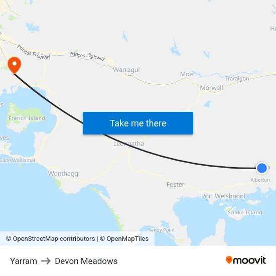 Yarram to Devon Meadows map