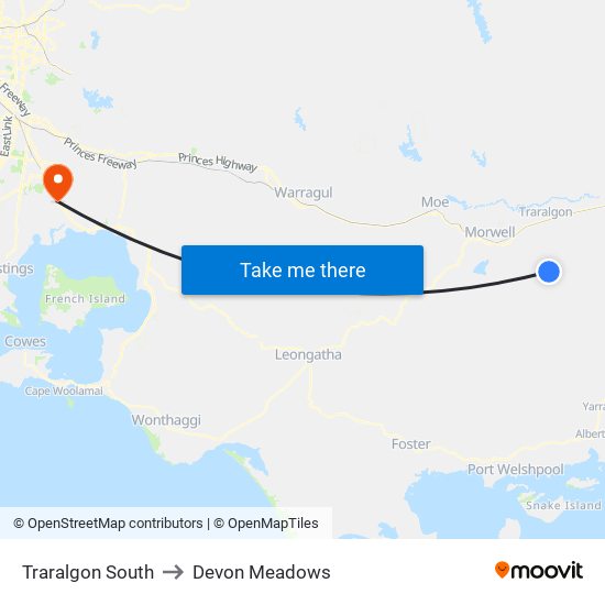 Traralgon South to Devon Meadows map
