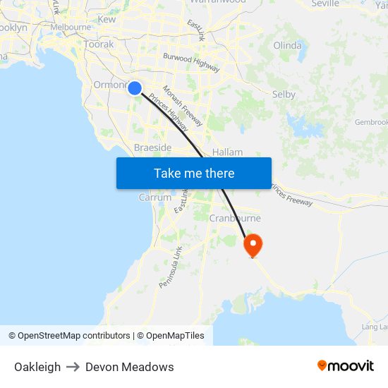 Oakleigh to Devon Meadows map