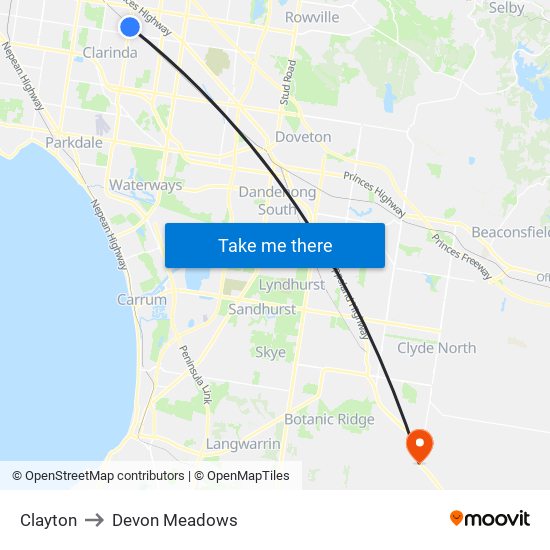 Clayton to Devon Meadows map