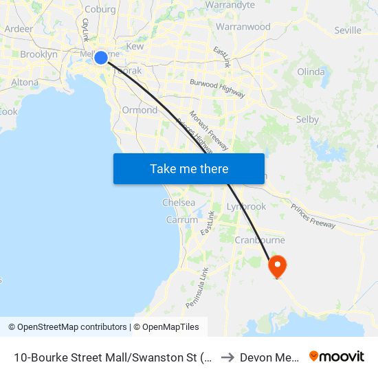 10-Bourke Street Mall/Swanston St (Melbourne City) to Devon Meadows map