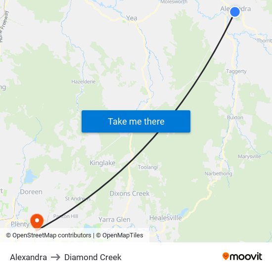 Alexandra to Diamond Creek map