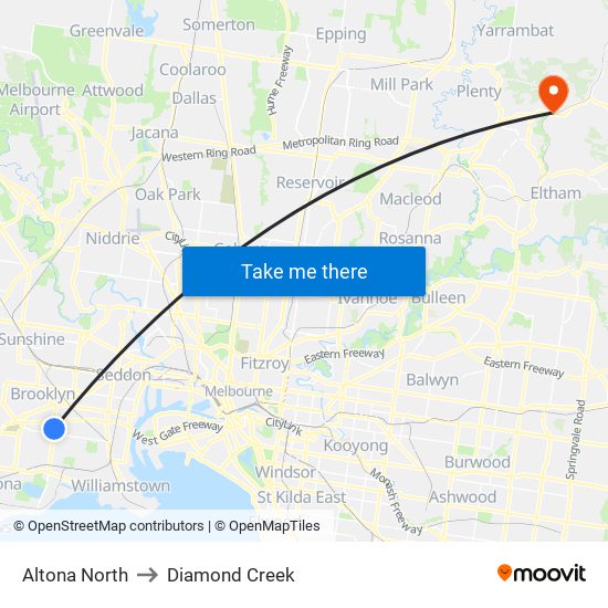 Altona North to Diamond Creek map