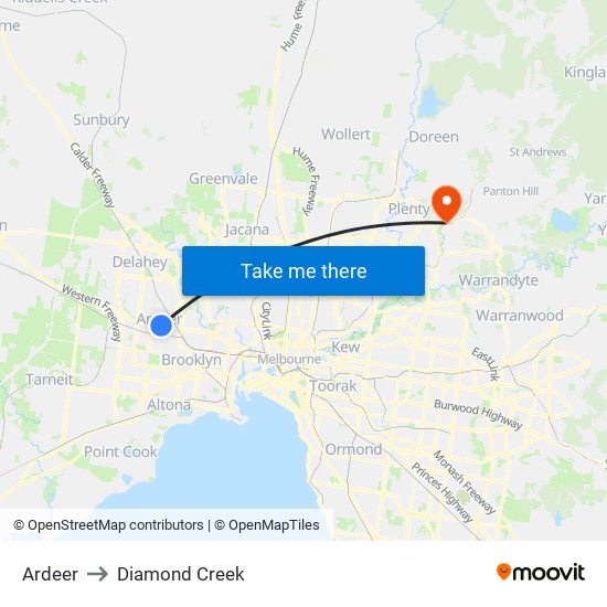 Ardeer to Diamond Creek map