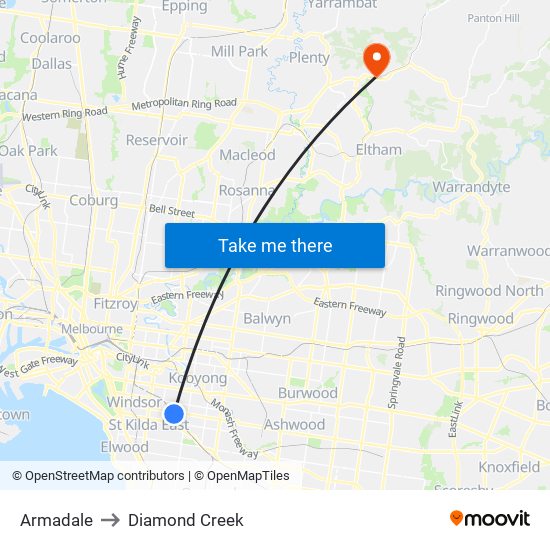 Armadale to Diamond Creek map