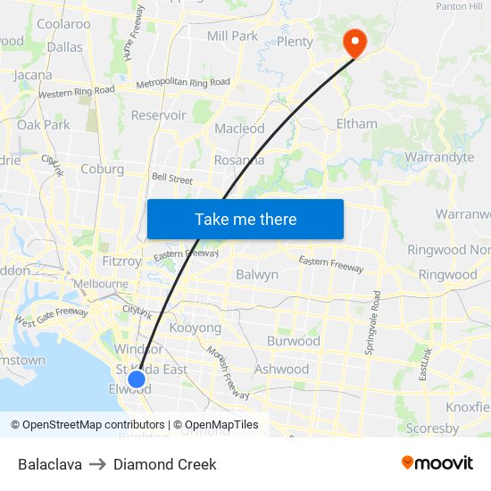 Balaclava to Diamond Creek map