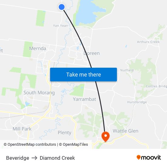 Beveridge to Diamond Creek map