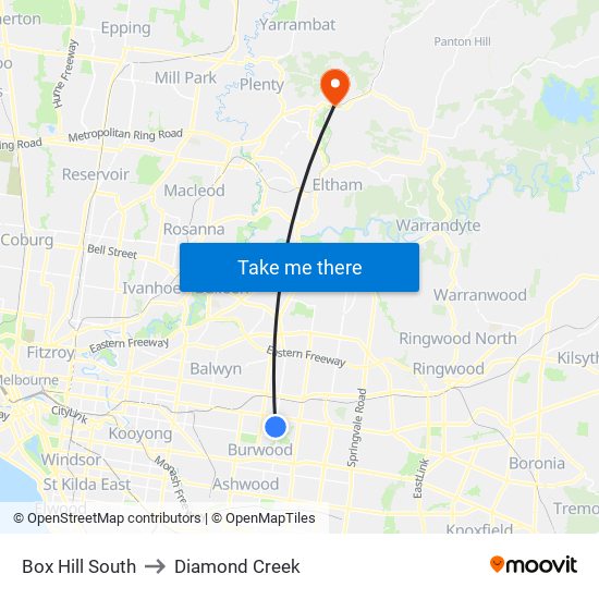 Box Hill South to Diamond Creek map