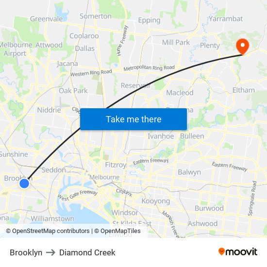 Brooklyn to Diamond Creek map