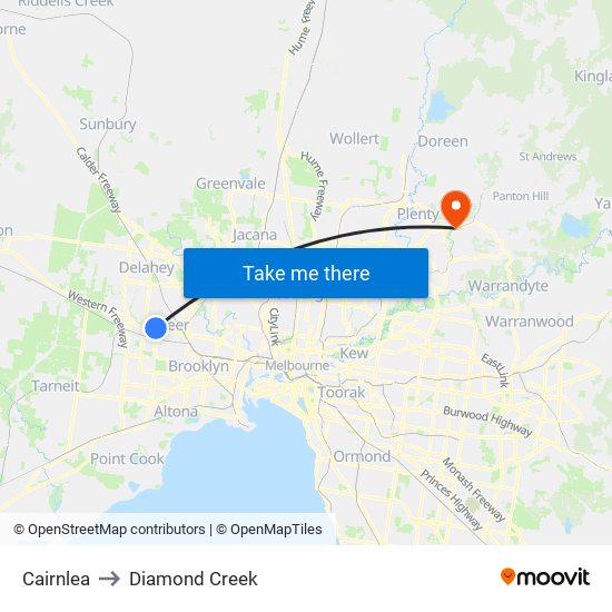 Cairnlea to Diamond Creek map